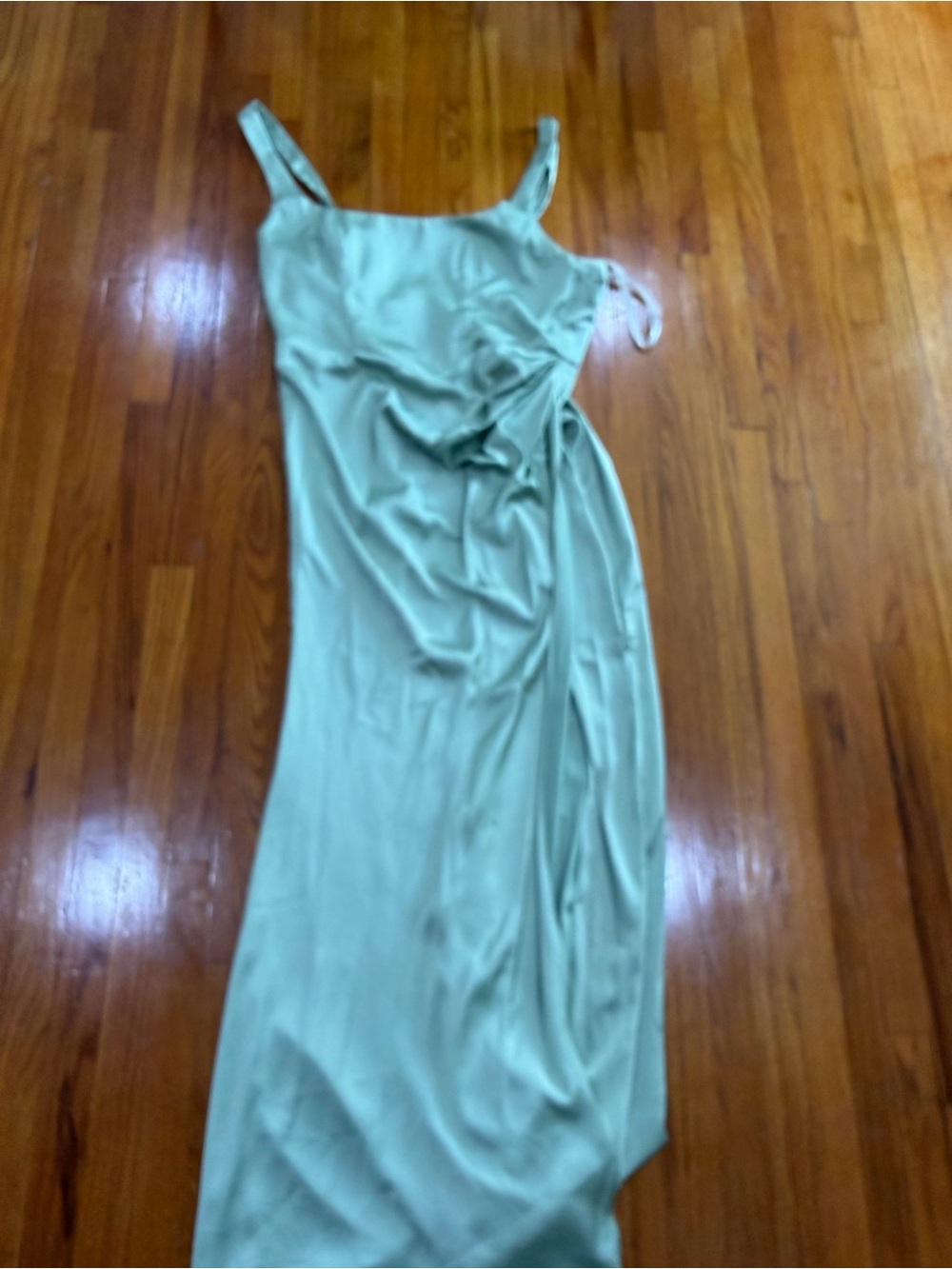 Azazie Sage green , Satin Square-Neck Green Evening Gown - Picture 6 of 10